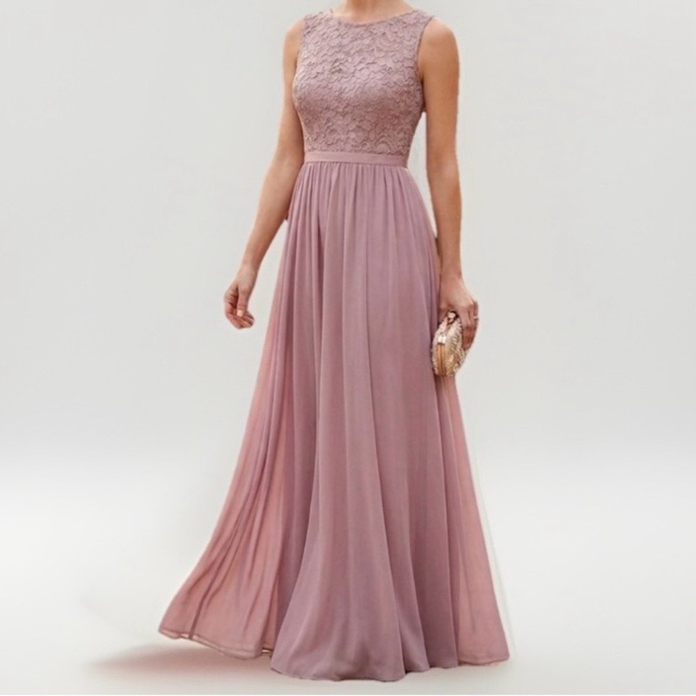 Mauve Lace Chiffon Formal Maxi Dress Bridesmaid Gown XS S